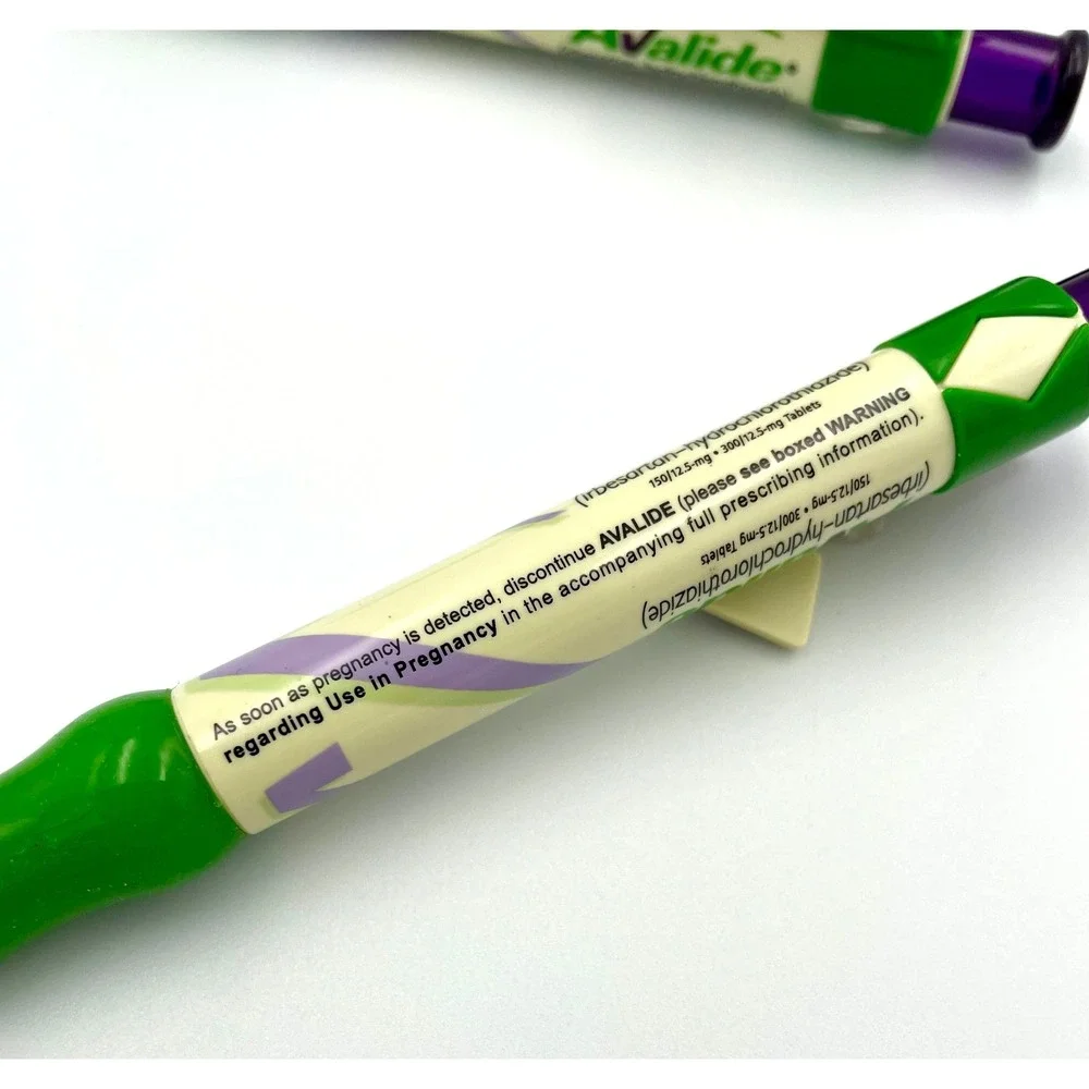 Avalide Checkmark Drug Rep Pens Lot of 2 Vintage Pharma Promo Black Ink Green